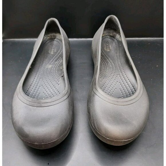 CROCS Womens Sz 7 Black At Work Iconic Comfort Ballet Flats Slip Resistant Shoes - Picture 2 of 9